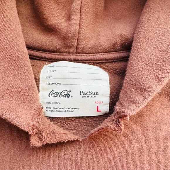 PacSun Unisex CocaCola Brown Cotton Distressed Hoodie Sweatshirt Size Large - Picture 4 of 8